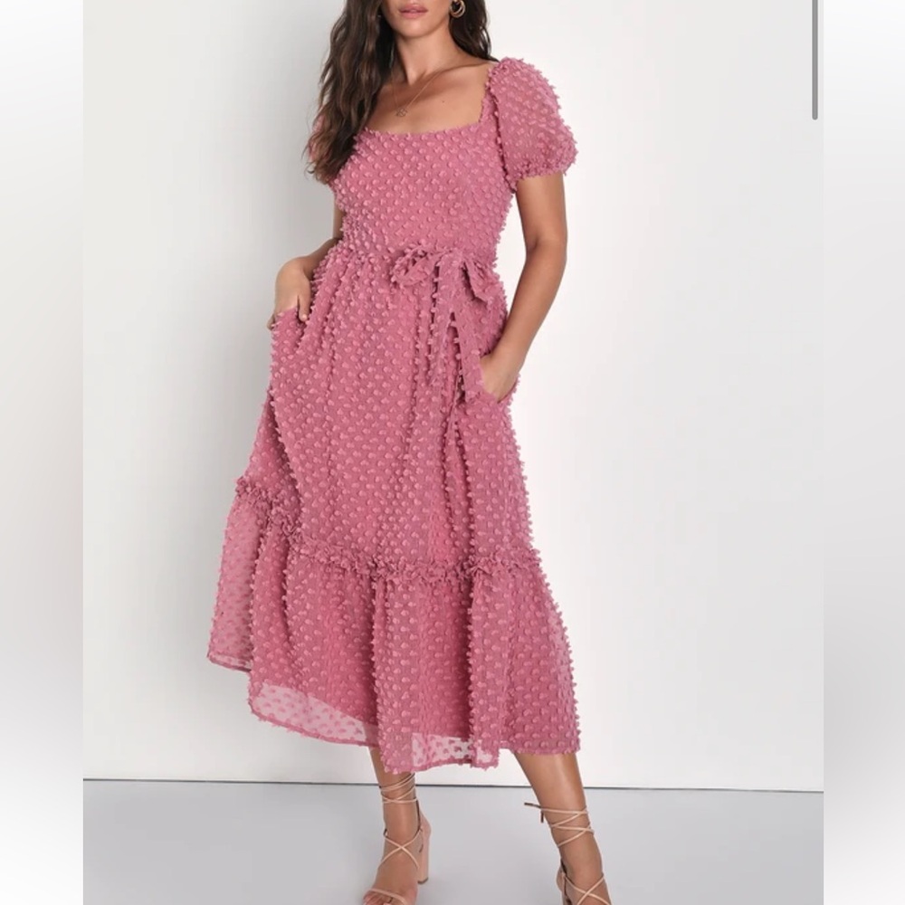 Lulus Mauve Pom Pom Midi Dress